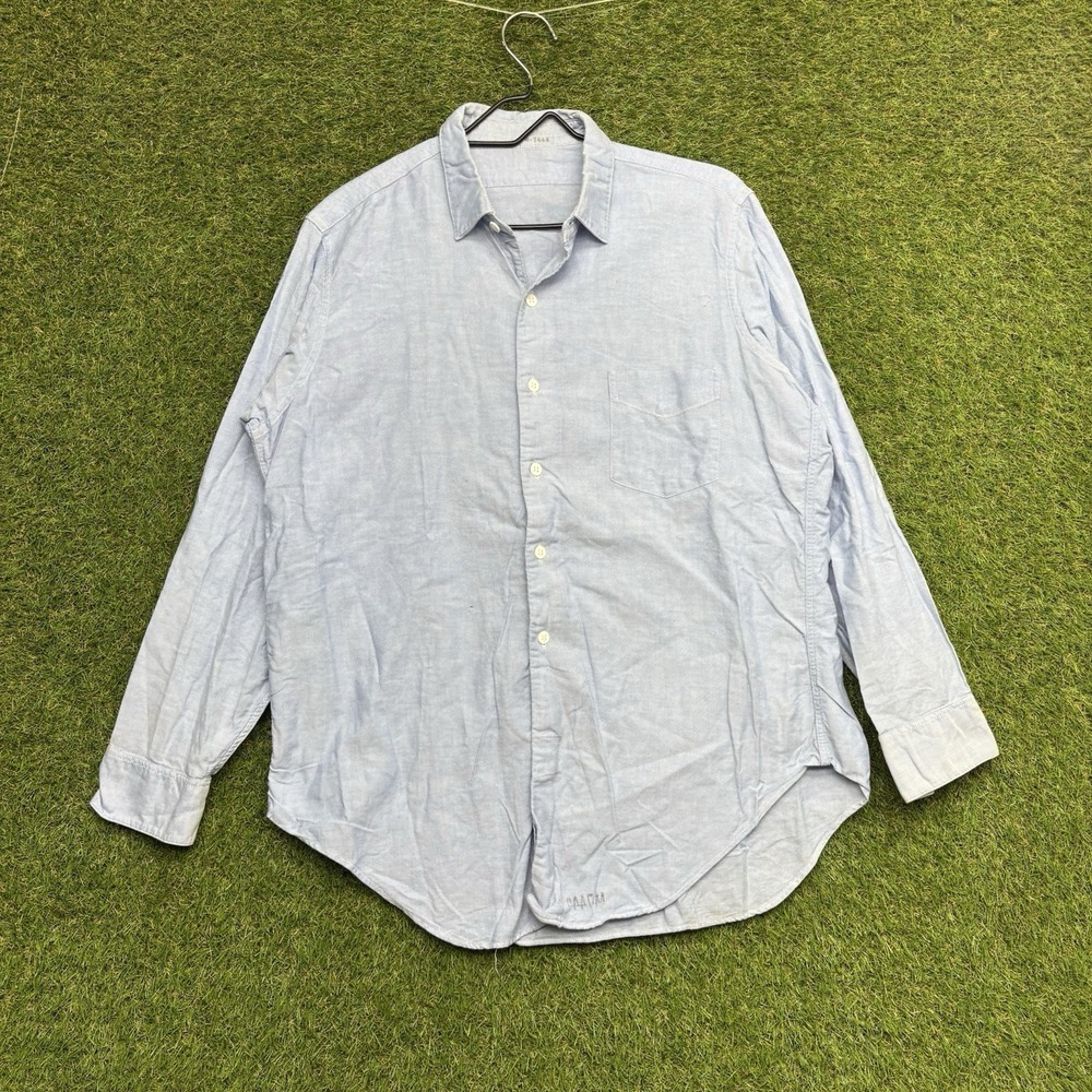 Vtg US Navy Utility Shirt Mens Large Chambray Type II Blue 80s Cotton Poly Work